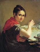 Vasily Tropinin The Gold-Embroideress, oil painting